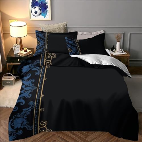 Housse de couette damas noir et blanc parure de lit microfibre 260x220cm imprimé 3D - 6