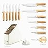 Knife Block Set, Kitchen Knife Set with Sharpener, German Stainless Steel Gold Knives Set with Block and Ergonomic Wood Grain Handle, Ultra Sharp Cooking Knives