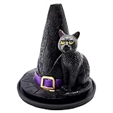 Witch’s Hat with Cat Incense Burner – Hand-Painted Cold Cast Resin Cat Figurine Incense Holder for Witchy Home Décor, Gothic Accents & Fantasy Collectors