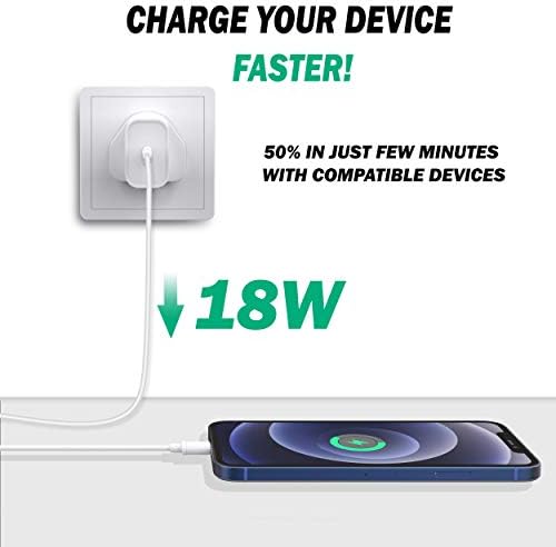 MAGIX Wall Charger PD Quick Charge 3.0 18W 3A , USB Type-C, AC 100-240V to DC 5V 9V 12V (Qc 1.0 2.0 Compatible) (UK Plug)(White)