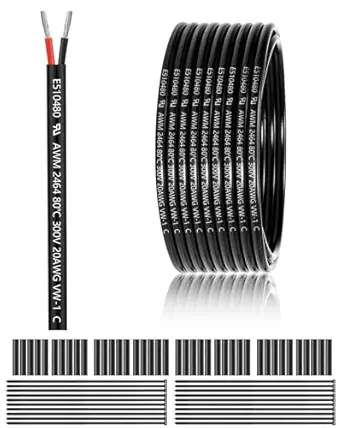 20 Gauge 2 Conductor Electrical Wire 100FT, UL 2464 20 AWG 2 Wire Cable Tinned Copper PVC Stranded 20/2 Core Wire for LED Strips Lighting, Outdoor Low Voltage Extension Cable, Automotive etc.