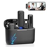 2er Packung Lavalier Mikrofon kabellos für iPhone/iPad mit Ladebox Ladecase,7H Professionelles Wireless Kabelloses Ansteckmikrofon,Mini Mikrofon Kabellos für Videoaufnahme und Podcast Aufzeichnung