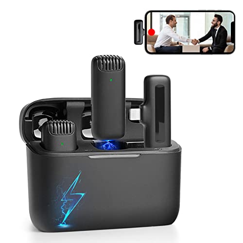 2 Pack Wireless Lavalier Microphone for iPhone iPad with Charging Case, 7H Professional Lapel Microphone Cordless Mini Mic,Clip on Microphone for Video Recording,Interview Podcast Vlog YouTube TikTok