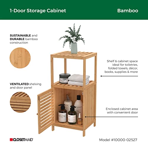 Closetmaid Bamboo Storage, Freestanding Floor Cabinet With Single Door, 3 Shelves, For Bathroom, Living Room, Slide Table, Natural Finish #TOP4
