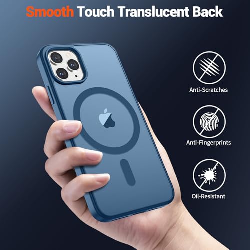 Image of SUPFINE Magnetic for iPhone 11 Pro Max Case Deep Blue | (Compatible with MagSafe)(Military Grade Drop Protection)Shockproof Translucent Matte Phone Cover