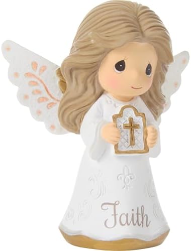 Precious Moments 252428 Faith Mini Angel Figurine Holding Cross, Inspirational Resin Angel with Peach Wing Accents, Religious Gift for Communion or Confirmation — view 2