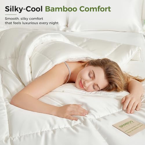 Cooling Comforter Duvet Insert Queen Size, Hypoallergenic 100% Viscose Derived from Bamboo Shell & Fill - All Season Quilted Down Alternative - Breathable Comforter for Hot Sleepers - White 88"x88" by SLIVERCOOL - Used condition - Image 5