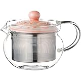 波佐見焼 ガラスポット ガーデン柄 ピンク (スーパーステンレス 茶こし付) 12790