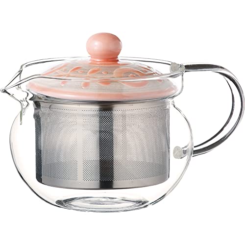 波佐見焼 ガラスポット ガーデン柄 ピンク (スーパーステンレス 茶こし付) 12790