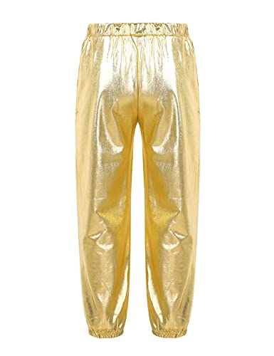 Manyakai Kids Girls Boys Shiny Metallic Dance Harem Pants Athletic Leggings Hip Hop Street Dancewear Gold 8 Years #TOP3