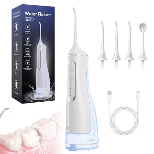 Hydropulse Pro, Portable Water Flosser With 4 Modes & 4 Tips, 1,800 Water Bursts/Min, 320ML Tank USB Rechargeable IPX7 Waterproo