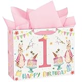 Set Conveniente e Dimensioni: Il pacchetto include 1 busta regalo per compleanno e 2 fogli di carta crepata. Le buste per neonate misurano 33 x 13 x 25 cm, soddisfacendo perfettamente le tue esigenze di imballaggio regalo.