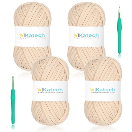 Image of Katech 400g T Shirt Yarn for Crocheting, Crochet Yarn for Knitting-Kahki