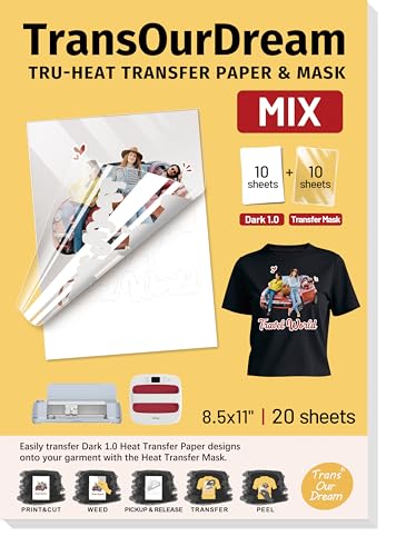 Image of TransOurDream Heat Transfer Paper for Dark Fabric (10+10 Sheets,8.5 inchx11 inch) Printable HTV Vinyl for Inkjet Printer, Iron on Transfers for Tshirts