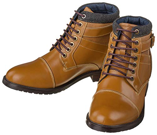 Image of CALTO Men's Invisible Height Increasing Elevator Shoes - Brown Leather Lace-up Cap-toe Ankle Boots - T5100 - Size 9 D(M) US - 3.2 Inches Taller