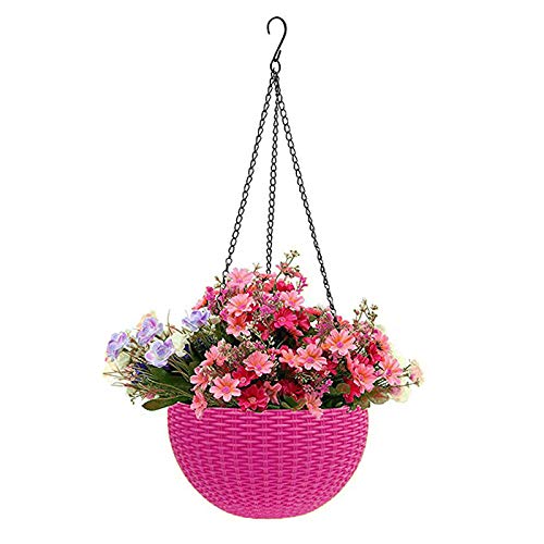 Image of Go Hooked 3 Pcs Pink Plastic Hanging Flower Pots & Planters, Set of 3, Indoor /Outdoor, 7.1 Inch Diameter, 4.8 Inch Height, 3 mm Thickness, 13 Inch Chain Length