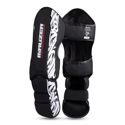 Image of Mauzer Muay Thai MMA Shin Guards & Foot Protection Medium Size | Kickboxing Instep Protectors | High-Density EVA Padding | Adjustable Velcro Straps | Durable Synthetic Leather (Medium)