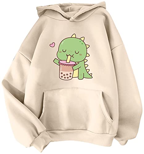 YINGKE Damen Teenager Kawaii Soft Hoodie Niedliche Dinosaurier Anime Print...