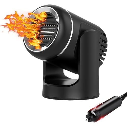 Autoheizung, Tragbarer 12V Autoheizung-Defroster, 2-in-1-Schnell Heiz und Kühllüfter Defroster, Anschluss an den Zigarettenanzünder mit um 360 ° Drehbarer Basis, Schnelles Aufheizen für Autos