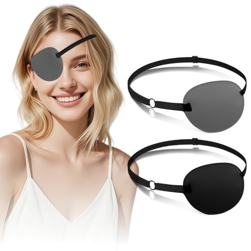 Nyosye Eye Patches for Women & Men, 3D Adjustable Eye Patch, Strabismus Lazy Eyepatch for Left or Right Eye, 2Pcs, grey41+Black