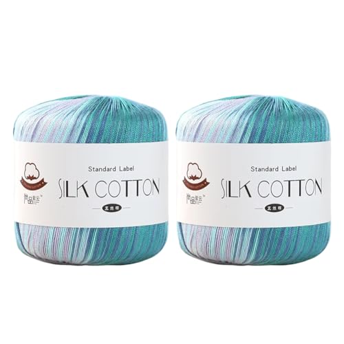 2 x 50 g Seiden-Spitzengarn Häkelfaden Strickgarn Baumwoll-Spitzengarn Handstickerei Baumwollfaden Häkelgarn mehrfarbiges Seidengarn zum Stricken von Seidenschals Tischdecken DIY-Stoffpuppen