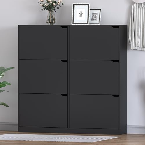 Shoe Cabinet with 6 Flip Drawers, Slim Narrow Shoe Storage Cabinet, Freestanding Shoe Organizer for Entryway, Hallway, Foyer