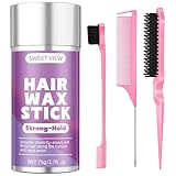 SWEET VIEW Hair Wax Stick & Slick Back Hair Brush for Tame Flyaways, Frizz, Sleek Ponytails, Buns | Pomade/Balm/Gel Stick for Woman, Styling Accessories for Girls