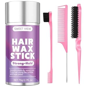 SWEET VIEW Hair Wax Stick & Slick Back Hair Brush for Tame Flyaways, Frizz, Sleek Ponytails, Buns | Pomade/Balm/Gel Stick for Woman, Styling Accessories for Girls
