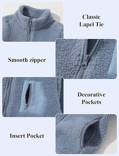 Happy Cherry Boys Girls Winter Warm Zip Up Jacket Soft Sherpa Fleece Coat Lightweight Stand Collar Outerwear 6-13 Years4