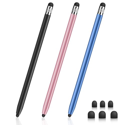 3 Piezas Lápiz Táctil Universal, Lapiz Tactil Tablet de Alta Sensibilidad y Precisión, 2 en 1 Lápiz Capacitivo para iPhone/iPad/Samsung/Tablet - con 6 Puntas de Repuesto