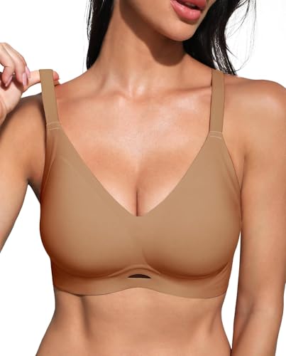 obind Wireless Jelly Bras for Women Push Up Seamless Comfort T-Shirt Bra Coffee