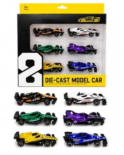 Image of 6 Pack Die Cast Formula Racing Car Toy Set, 1:64 Scale Pull Back Metal Race Cars for Kids, Mini Formula Sports Car Collection, Toy Vehicles for Boys & Girls Age 3+