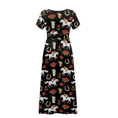 Image of Women's Fall Summer Short Sleeve Ankle Length V-Neck Party Dress with Pockets Size S-3XL