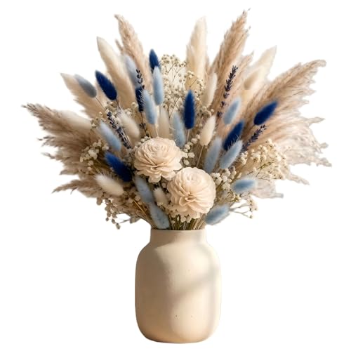 Set de Ramo de Flores Secas Boho 87 Piezas Azul y Blanco miniatura 1