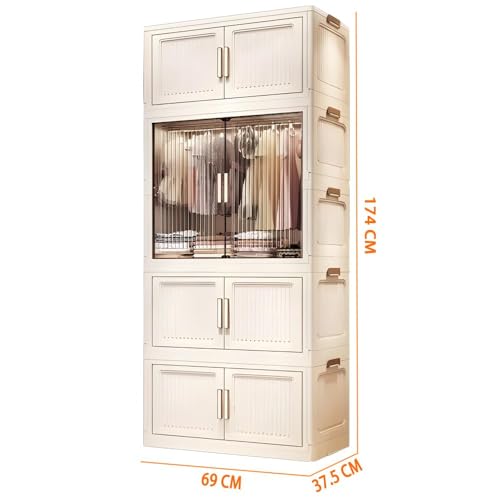 Image of AYSIS ๐ ๐๐๐๐ Plastic Wardrobe for Kids Clothes with Wheels | Multipurpose Collapsible Wardrobe Storage Almirah Wardrobe for Clothes, Kitchen Cupboard | Plastic Cupboard for Kids for Home - White
