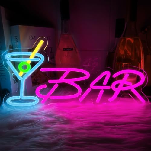 Image of Bar Neon Sign Neon Bar Signs for Home Bar LED Lights up Beer Signs for Party Wall Decor Man Cave Neon Light for Bar Pub Restaurant Christmas Gift, LED Business Bar Signs