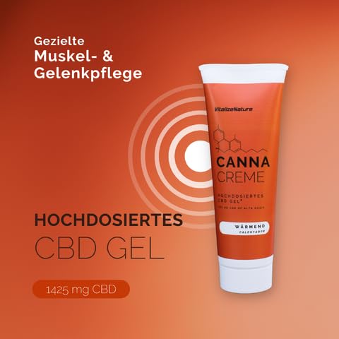 VitalizeNature CANNA CREME – Hochdosiertes CBD Gel 1425 mg – Wärmendes Muskel- & Gelenkgel mit CBD & Wärmextrakten – Unterstützt Beweglichkeit & Löst Verspannungen – 120 ml