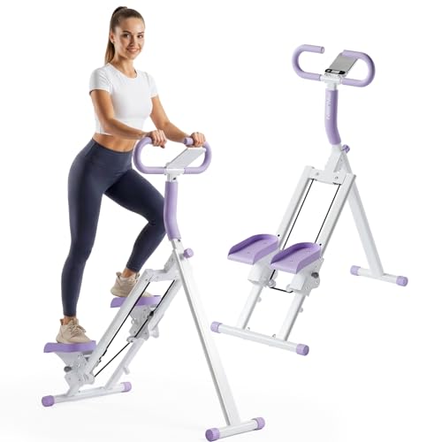 Stair Steppers for Exercise at Home Folding Vertical Stair Stepper Climber Full-Body Cardio Machine with Adjustable Handles Steel Frame & Digital Monitor (Purple 50 in)
