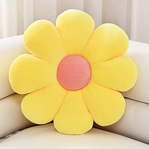 Sioloc Flower Pillow,Flower Shaped Throw Pillow Butt Cushion Flower Floor Pillow,Seating Cushion,Cute Room Decor & Plush Pillow for Bedroom Sofa Chair(Yellow,15.7" ), 1 Count (Pack of 1)