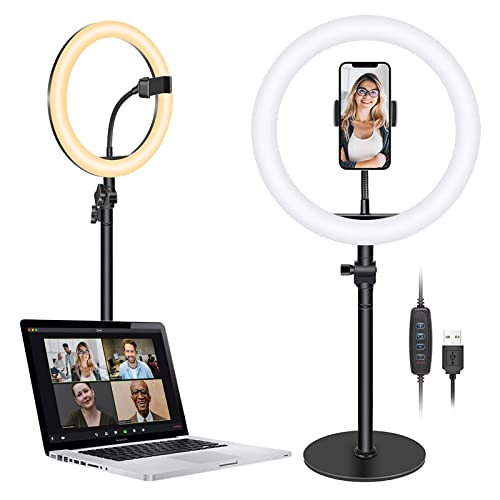 NEEWER Anillo de luz para Computadora Portátil Luz de Escritorio Regulable de 10 'con Soporte para Teléfono Luz Circular para Computadora 3 Modos de Luz para Iluminación de Videoconferencia (Negro)