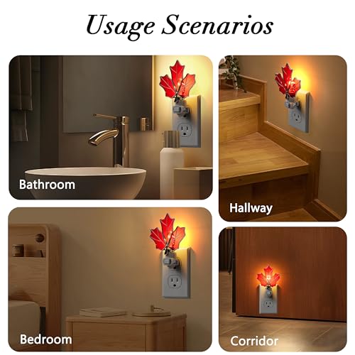 Image of Stained Glass Maple Leaf Night Lights Plug in for Home,7W Warm Light