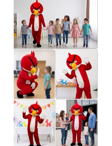 Image of BookMyCostume Buy Red Bird Cartoon Mascot Costume for Theme Birthday Party & Events | Adults | Full Size Adults,Fleece