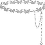 Liutufy Waist Chain Belts Women Girls Metal Belly Link Adjustable Waist Belt for Jeans and Dress (Silver Butterfly XL