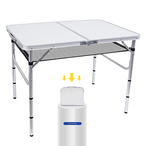 WGOS Card Table, Small Table, Folding Table, Adjustable 3-Level Heights Folding Camping Table with Mesh Holders, Lightweight Aluminum with Carry Handle, for Outdoor, Indoor (Medium)
