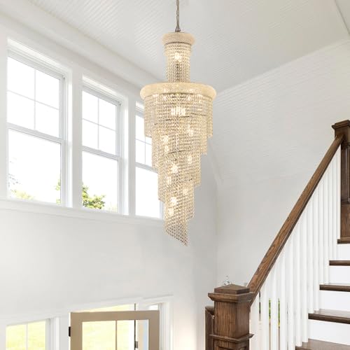 Homeooze 21-Light Spiral Crystal Chandelier Chrome Finish for High Ceiling Foyer Entryway Living Room Staircase Dining Room