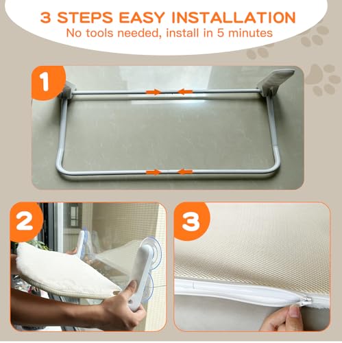 Guedawv Poleiro De Janela Para Gatos Sem Fio, Cama Dobrável Para Gatos Com 4 Ventosas Fortes, Suport