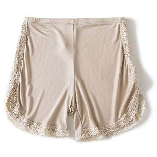 Zylioo Women's Mulberry Silk Knitted Lace Trim Pettipants Seamless Bloomers Stretch Slip Undershorts Sleep Short Nude US L