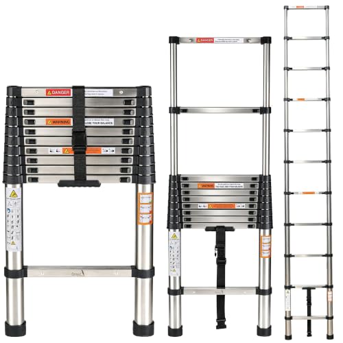Image of Story@Home Telescopic Ladder for Home Use 10.5 Feet | Foldable Staircase Foldable Aluminium Ladder Stairs for Home | Extension Ladders - Compact & Multipurpose 11-Steps for Indoor & Outdoor Use