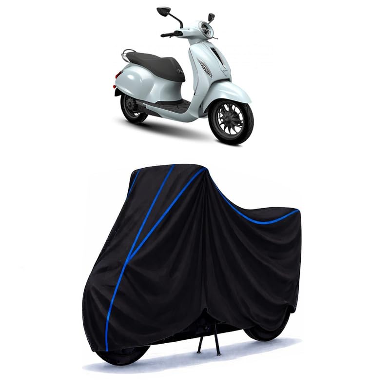 Image of Scooty Cover Water Resistant for Urbanite Chetak BS6 BS4 | Universal Scooter & Bike Cover | Heavy Duty UV Dust, Rain & Scratch Protection Weather Indoor Outdoor | Black with Blue Piping