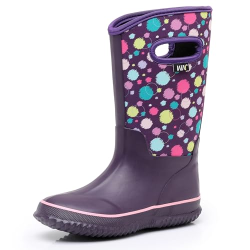 WTW Kids Rubber Rain Boots - Neoprene Insulated 100% Waterproof Mid Calf Mud Boots for Boys and Girls Winter Snow Boots
